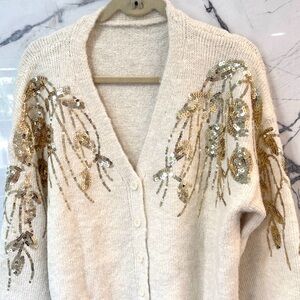 Anewsta Cream Cardigan with Gold Sequin Details